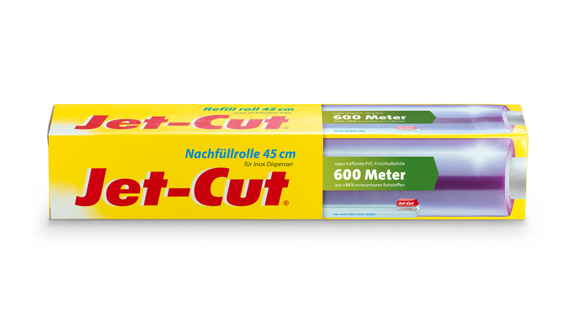 Frischhaltefolie Jet-Cut Refill, PVC, 8 my, 450 mm Rollenbreite, 600 lfm, A-Nr.: 18903 Frischhaltefolie Jet-Cut Refill, PVC, 8 my, 450 mm Rollenbreite, 600 lfm, A-Nr.: 18903 - 01