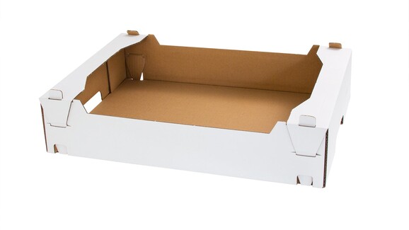 Kartonsteige zum Stecken für 3 kg, L 400 mm x B 300 mm x H 90 mm, Qualität: 334 ED, weiß/braun, A-Nr.: 32761 - 01