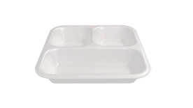 Siegelschale 612, 1.350 ml, XPS, 262 x 247 x 40 mm, weiß, 3-geteilt, ohne Rippen