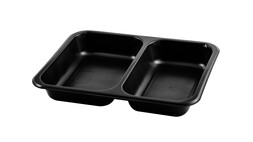 Siegelschale 503081, 1.200 ml, PP, 227 x 178 x 50 mm, schwarz, 2-geteilt, ohne Rippen