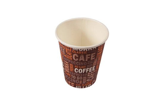 Heißgetränkebecher, 200 ml, Motiv: &quot;Coffee -  EU Norm&quot;, Ø 80 mm, H 92 mm, rund, Papier/PE, weiß