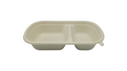 Menüschale to go, 750 ml, Bagasse, 229 x 134 x 44 mm, natur, 2-geteilt, FAIRPAC
