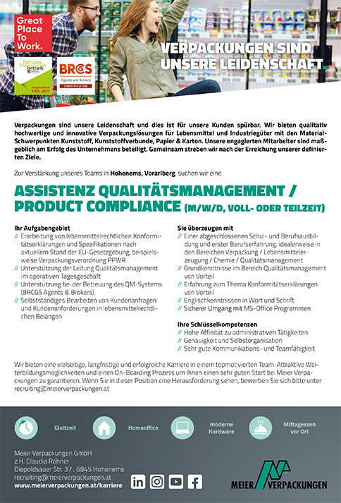 Stellenanzeige Assistenz QM Stellenanzeige Assistenz QM