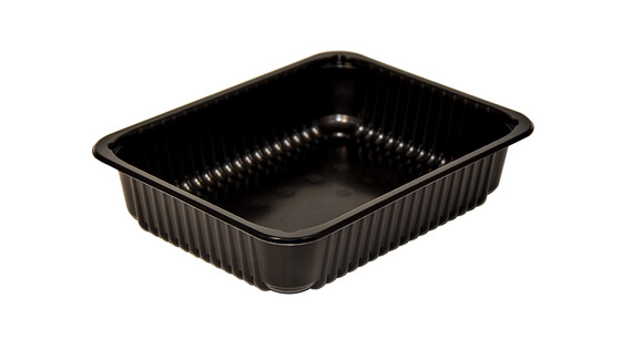 Siegelschale MAP, 448 ml, PP, 187 x 137 x 25 mm, schwarz, mit Rippen, ohne Saugeinlage, A-Nr.: 80112 - 01